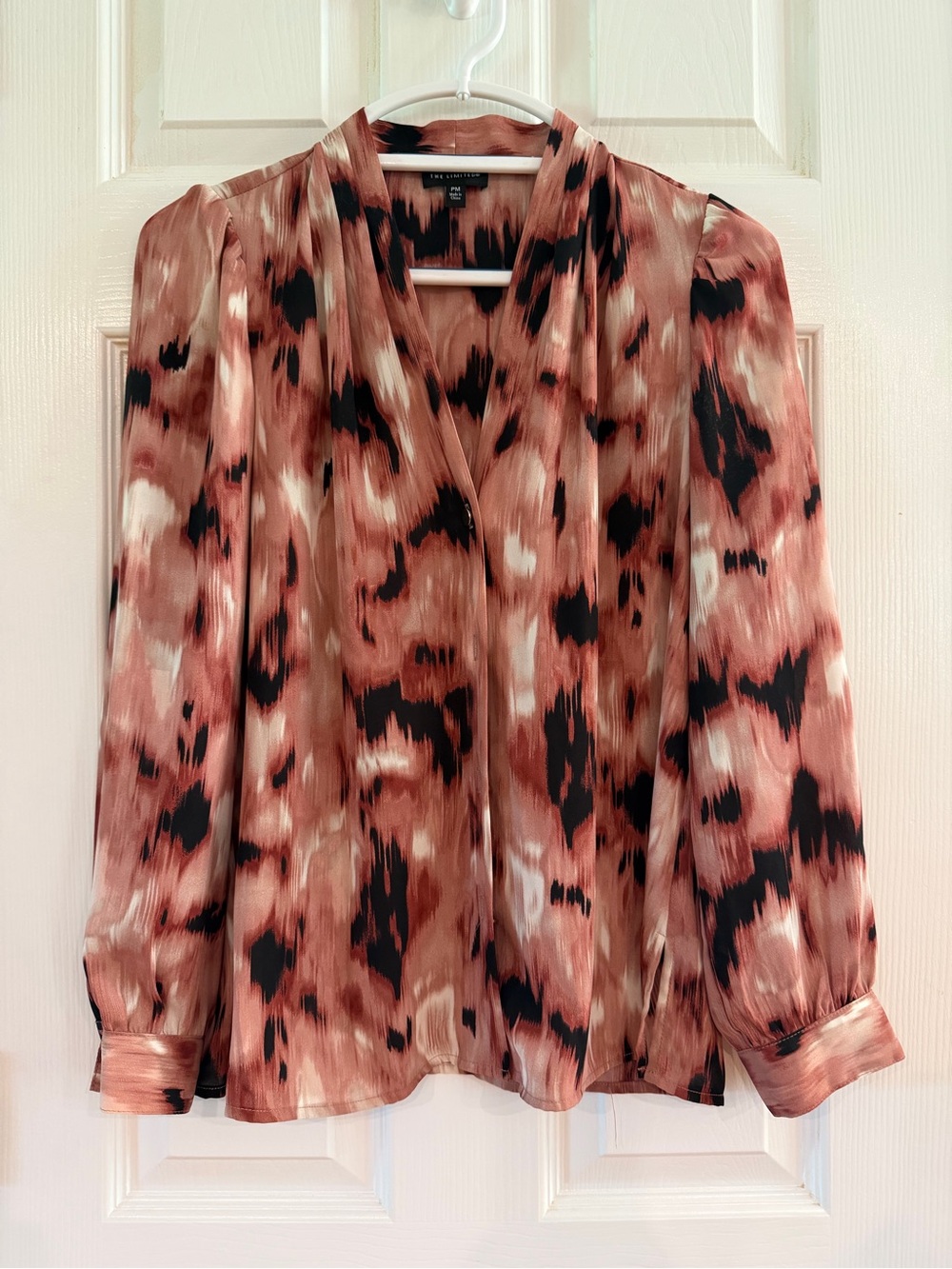 The Limited Rust Black Cream Abstract V-Neck Blouse